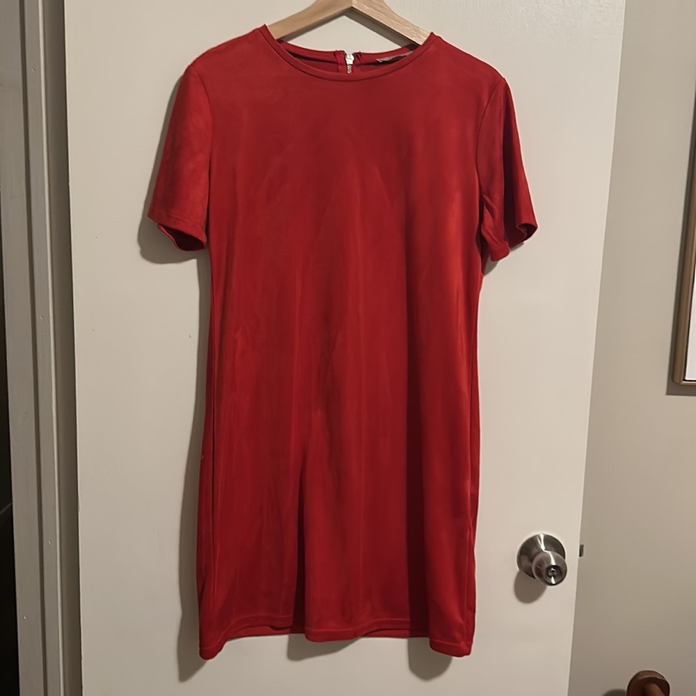Zara|Red faux suede dress
